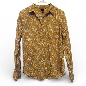 J. Crew Fitted Mustard Floral Print Button Up Top Size 8